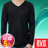 【BVD】光動能迅熱V領長袖衫 5入組(台灣製造)