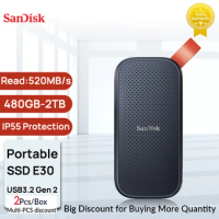 SanDisk 100% Original SSD E30 2TB 1TB 480GB USB 3.2 Type-A/C Portable External Solid State Drive NVME Small Portab hard disk