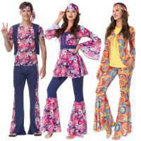 Retro 60s 70s Hippie Cosplay Carnival Halloween Costume for Men Women Fancy Disguise Clothing Party Hippie Rock Disco Night Club