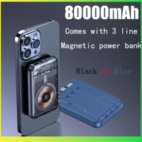 New80000mAh Magnetic Power Bank Built-in 3-Wire Portable External Auxiliary Battery Charger Power Bank for Xiaomi Samsung IPhone