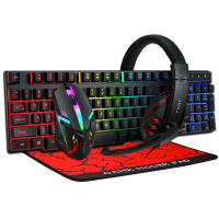 TF800 4-in-1 Combo Set Large-size Mousepad Gaming Headset Pad with Rainbow Backlit LED Keyboard and 