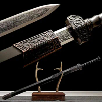 40'' Chinese Han Dynasty Ruyi Jian Ebony 1095 High Carbon Steel Double Edge Straight Sword