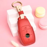 Car Key Case Cover Fob Protect Leather Keychain Holder Accessories for Mercedes Benz GLC300L E300 E260 E350 A200 Keyring