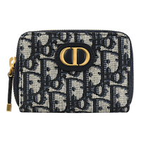 Christian Dior Voyageur  滿版緹花LOGOㄇ字拉鍊零錢包(深藍)