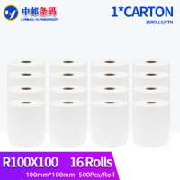 16 Rolls Zebra Compatible 100mm*100mm (4"X4" Shipping Label) 500Pcs/Roll For Thermal Printer 10cmX10cm