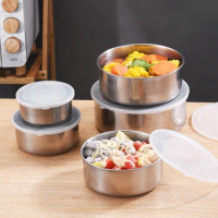 5Pcs/Set Stainless Steel Lunch Bento Box with Lid Reusable Refrigerator Crisper Bowl Food Storage Container Kitchen Accessories