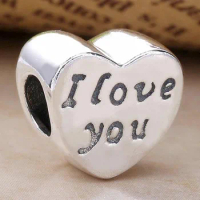 Original Smooth Love Heart Words of I Love You Beads Fit 925 Sterling Silver Bead Charm Bracelet Bangle DIY Jewelry