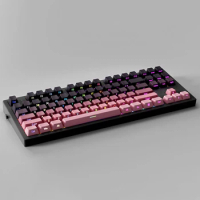 135 Keys Cherry Profile Shine Through Keycaps Double Shot PBT Gradient Black and Pink Keycaps for Gateron MX Switches Keyboard