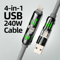 4 in 1 Charger, USB C Fast Charging Adapter [Max240W] with Lightning Cable Dual Charging Port Compat