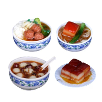 Kitchen Decor Accessories Toys Miniature Dollhouse Mini Simulation Food Bowl Chinese Cuisine Pretend Food Model With Keychain