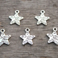 50pcs-Just for You charms,Antique silver Star "just for you"Charm Pendants,Pentangle, Pentagram,Tear Drop,Jewelry Making 12x14mm