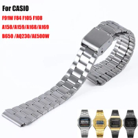For CASIO Watchband Stainless Steel Strap for F91W F84 F105 F108 A158 A168 AE1200 AE1300 B650 AQ230 AE500W Metal Strap 18mm
