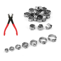 130Pcs Single Ear Stepless Hose Clamp +1PC Hose Clip Clamp Pliers 7-21mm Hose Clamp Cinch Clamp Rings