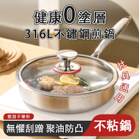 無塗層鍋子 不鏽鋼平底鍋 家用平底鍋 不粘鍋 加厚鍋 牛排煎鍋 煎鍋 平底鍋 鍋子 電磁爐專用 聚能鍋底 受熱均勻 22cm帶蓋