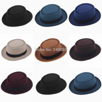 new Fashion Unisex Classic Felt Pork Pie Porkpie Hat Cap Upturn Feodora hats Short Brim Black Ribbon Band
