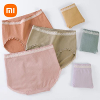 Xiaomi 3PCS/set Women's Underwear Cotton Panties Breathable Mid Waist Briefs Seamless Lace Intimates Underpants Solid Lingeries