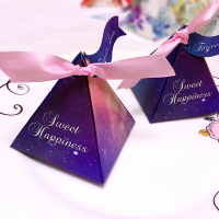 免運 快速出貨 歐式結婚喜糖盒子 創意婚慶用品星空三角糖果包裝禮盒 婚禮紙盒