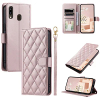 Checkered Leather Wallet Case For Samsung Galaxy A10E A20E A21S Lanyard Flip Phone Cover