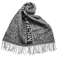 Michael Kors 動物紋LOGO寬版披肩圍巾-黑灰色