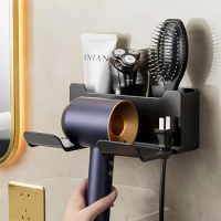 Wall Mounted Hair Dryer Holder For Dyson Non Punching Bathroom Multifunctional Hair Dryer Hanging Rack Bathroom Storage Rack