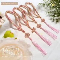 Tasbih Kristal Premium 33 Butir – Tassel Lafadz Allah | 8mm | Elegan & Berkilau (Peach & Rainbow) Ra