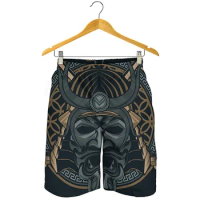 Japanese Samurai 3D Print Beach Shorts Men Surf Board Shorts Retro Mask Graphic Street Short Pants Summer Quick Dry Swim Trunks