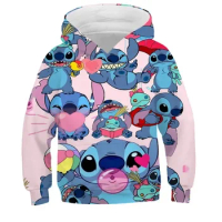 New Stitch Hoodies for Boys Girls Kids Hoodies Disney Classic Anime Lilo Stitch Autumn and Winter Hooded Children Tops