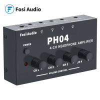 Fosi Audio PH04 4CH Headphone Amplifier Metal Stereo Audio Amp Ultra-Compact Portable Headphone Splitter Preamplifier for Studio