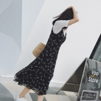 FINDSENSE G6 韓國時尚 夏季 新款 寬鬆 連身裙 中長款 碎花 吊帶裙 顯瘦 A字裙