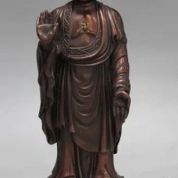 10" China Red Bronze Copper Stand Amitabha Sakyamuni Shakyamuni Buddha Statue