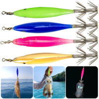 Luminous Fishing Bait Octopus Wood Shrimp Squid Rig Vivid with Squid Hook Squid Jig Baits Fluorescent Fishing Lures for Fishing