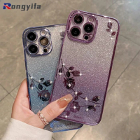 For Vivo V29 V27 V25 V23 S17 Pro V27e V25e V23e V21 4G 5G V21s S17e Phone Case Rose Flower Gradient Shining Luxury Soft Cover