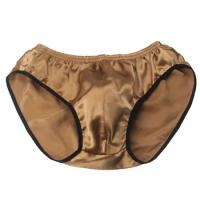 Plus size mid waist 100% mulberry silk underwear men's triangle underwear U-shaped bag breathable panties