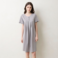 華歌爾睡衣-睡眠研究系列 M-L長絨棉半開襟洋裝(亮岩灰) LWB06541FG