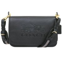 【COACH】黑色馬車壓印LOGO掀蓋式郵差包