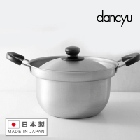 【dancy】日本製不鏽鋼雙耳鍋木柄過濾杓組22cm(附鍋蓋 濾網 兩件組)