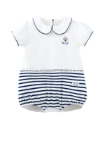 ชุดบอดี้สูทเขาสั้นเด็กเล็กผู้หญิง คอปกกะลาสี รุ่น PCT2353B D26 สี White/Navy Striped
