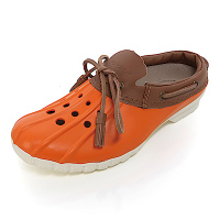 美國加州 PONIC&amp;Co. CODY 防水輕量 洞洞半包式拖鞋 雨鞋 橘色 防水鞋 休閒鞋 懶人鞋 真皮流蘇 環保膠鞋