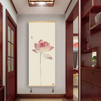 新中式掛畫定制卷軸畫裝飾畫荷花圖玄關臥室餐廳墻壁畫布藝畫墻畫