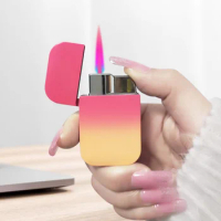 Cool Pink Flame Inflatable Lighter for Men, Gradient Color, Trend Pendant, Vape Smoke Steamer Gadgets, New, 2023