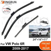 3PCS Car Wiper for VW Polo 6R Hatchback 2009-2017 Front Rear Windshield Windscreen Wiper Blade Rubber Accessories