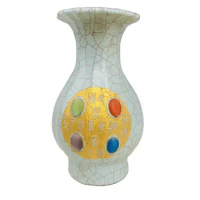 Chinese official porcelain carved poem inlaid gemstone vase