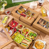 1pcs Disposable Kraft Lunch Box, Fruit Bento, Sushi, Netflix Packing, Food Container, Disposable Cupcake Box, Outdoor