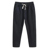 Summer Linen Pants Men Thin Loose Mens Joggers Cotton Linen Cropped Pants Men's Casual Pants Chinese Style Linen Pants