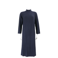 MAX MARA-Leisure Arezzo 純羊毛羅紋立領深藍色長袖洋裝