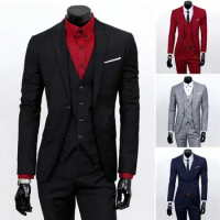 3 Pieces Business Blazer +Vest +Pants Suit Sets Men Fashion Solid Slim Wedding Set Vintage Classic Suits for men costume homme