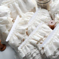 1 Meter Ivory Cotton Embroidered Ruffled Lace Trim Children's Clothes Cloth Art Skirt Decoration Materials