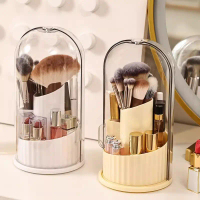 Makeup Brush Storage Tube Lipstick Eyeshadow Organizer Desktop Pen Holder Rotating Dustproof Vanity 