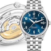 【TITONI 梅花錶】宇宙系列 復古數字 自動機械腕錶 40.5mm(83906S-701 藍)