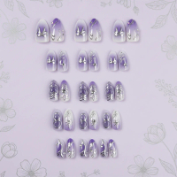30Pcs Almond Shape Fake Nails with 3D Heart Bowknot Charming Reusable False Nails for Women
